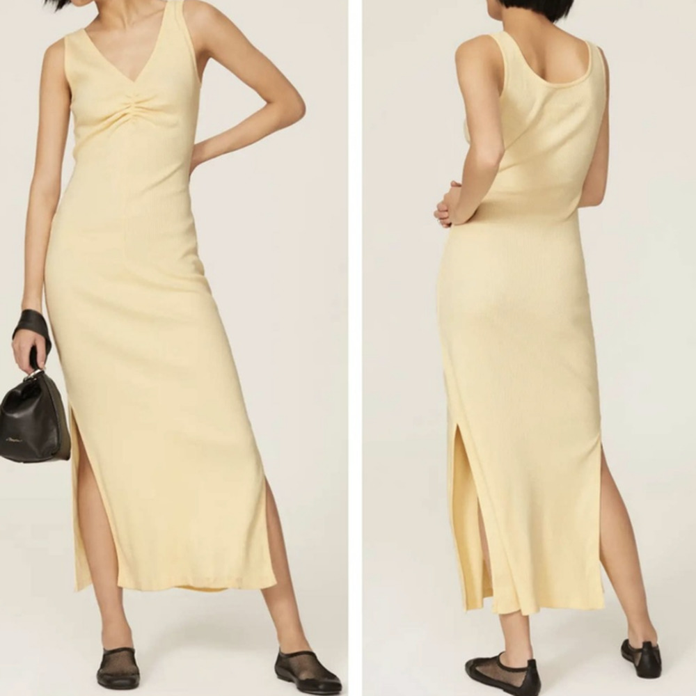 MM6 Maison Martin Margiela Pale Yellow Ribbed Midi Dress